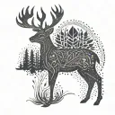 A stylized deer silhouette with a sleek ax blade incorporated into its body tattoo design idea