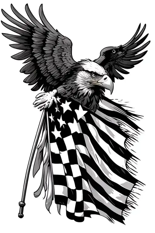 checkered flag mixed with American flag with an eagle tattoo design idea