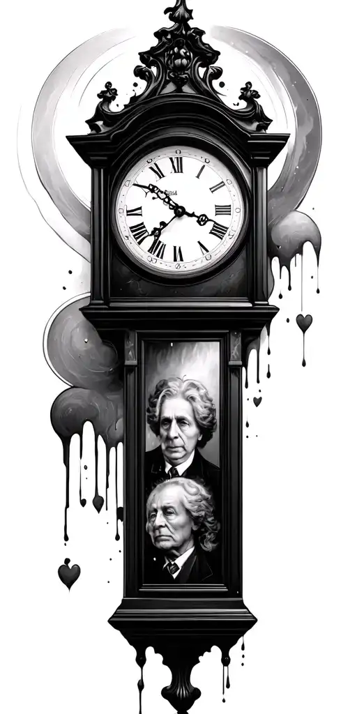 grandfather clock with melting clockface and memories of my mother and grandparents  tattoo design idea