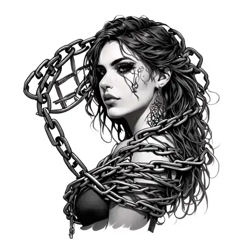 woman wrapped in whips and chains  tattoo design idea