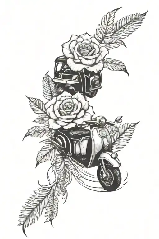 Two roses, tuk tuk, silver fern tattoo design idea