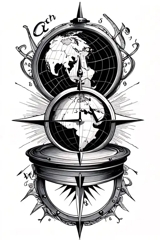  compass with clock and earth globe tattoo design idea