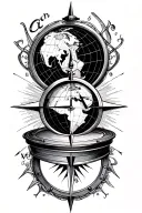  compass with clock and earth globe tattoo design idea