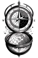  compass with clock and earth globe tattoo design idea