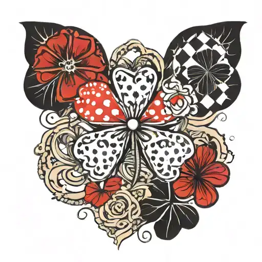 Trash polka style tattoo and there should be a four leaf clover tattoo design idea