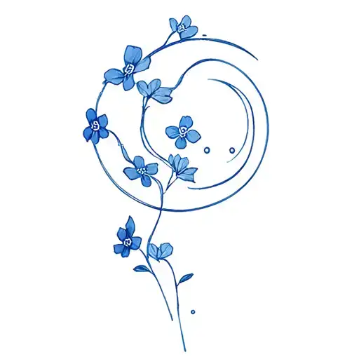 forget me not and moon merging together tattoo design idea