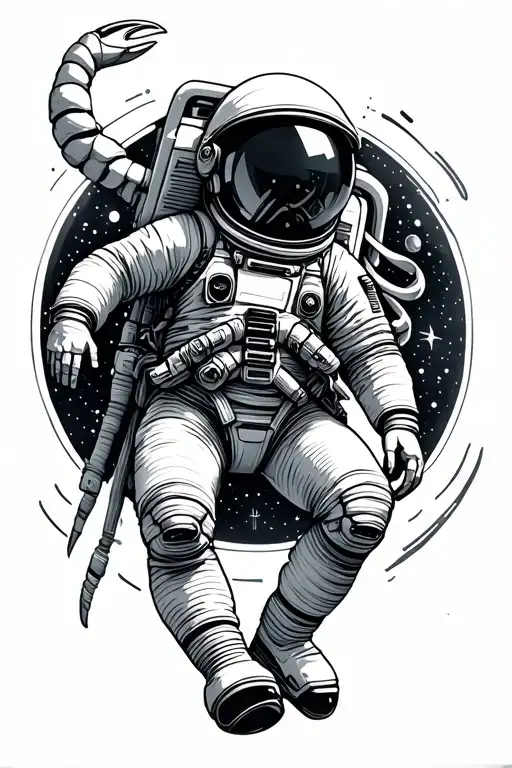 astronaut floating in space with zodiac scorpio background tattoo design idea