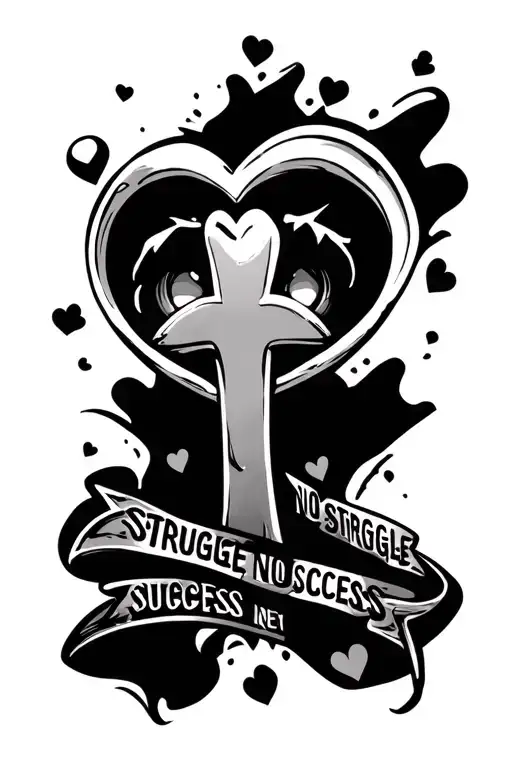  Chrome Heart designer brand Crosses, The quote saying "No struggle, no success", And eye at the top crying, tattoo design idea