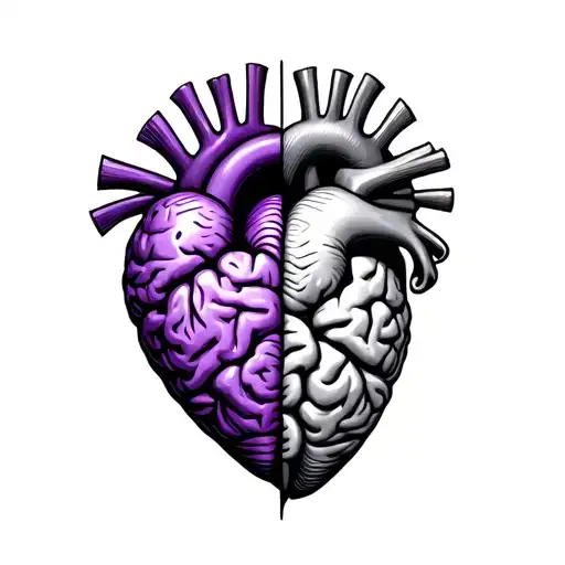 a half of Purple Heart with others half a purple brain with brain waves small  tattoo design idea