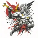 Zeus holds a lightning bolt in his hands and swings it in order to throw tattoo design idea
