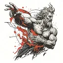 Zeus holds a lightning bolt in his hands and swings it in order to throw tattoo design idea