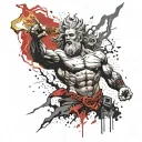 Zeus holds a lightning bolt in his hands and swings it in order to throw tattoo design idea