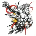 Zeus holds a lightning bolt in his hands and swings it in order to throw tattoo design idea
