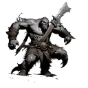 generate an image of a tattoo on skin of the magic the gathering card: orcish lumberjack tattoo design idea