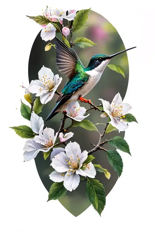 hummingbird and dogwood flowers tattoo design idea