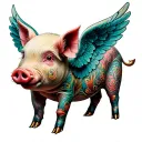 pig with wings tattoo design idea