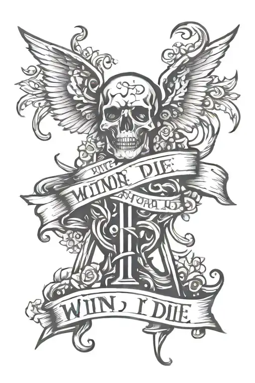 Win or die trying letters tattoo design idea