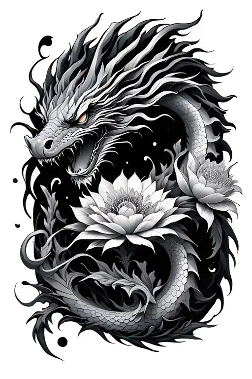 dragon flowers fine line tattoo tattoo design idea