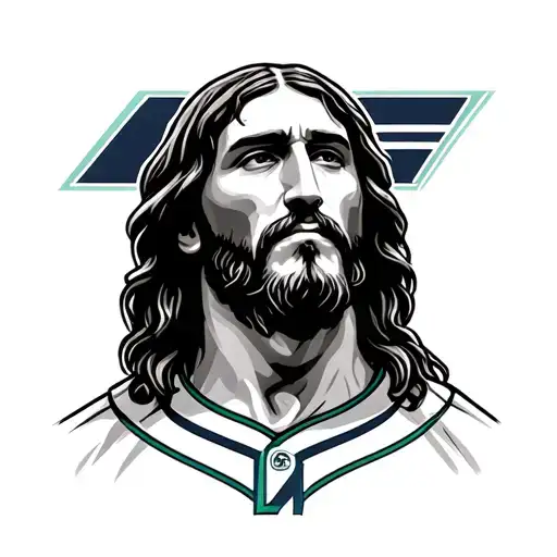 SEAHAWKS BELOX JESUS IN A SEATTLE MARINERS JERSEY tattoo design idea