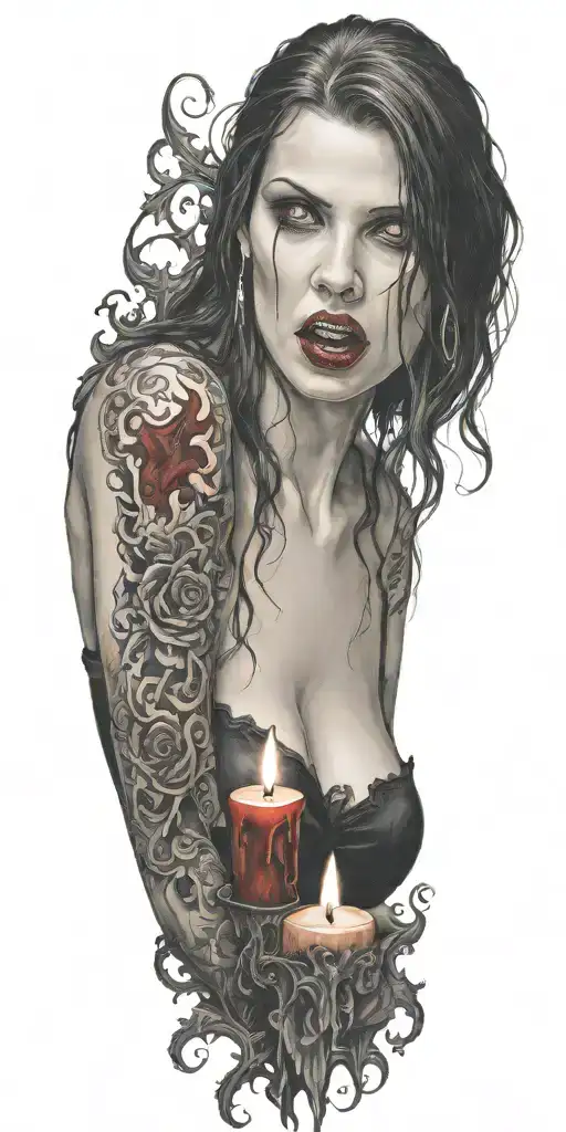vampire blood women candle burning tattoo design idea