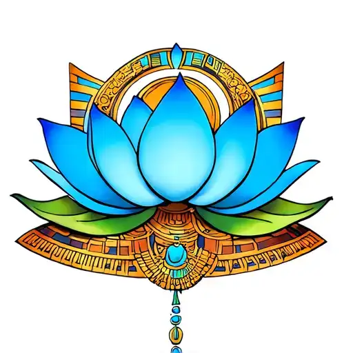Coverup with a coloured blue lotus in an egyptian style tattoo design idea