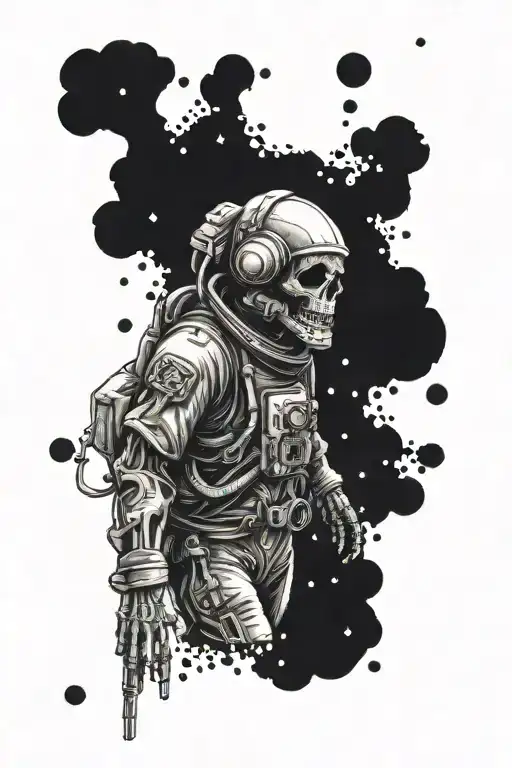 skeletal astronaut with skull tattoo design idea