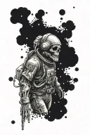 skeletal astronaut with skull tattoo design idea