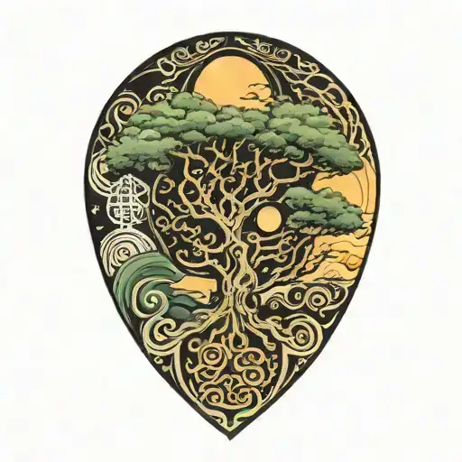 tree of life and sun and moon  tattoo design idea