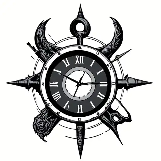 Clock with a symbol of the Sith of Star Wars in tattoo design idea
