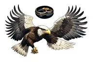 one flying eagle holding interlocking wedding rings tattoo design idea