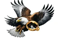 one flying eagle holding interlocking wedding rings tattoo design idea