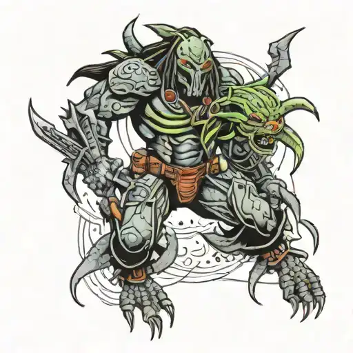 predator fighting alien  tattoo design idea