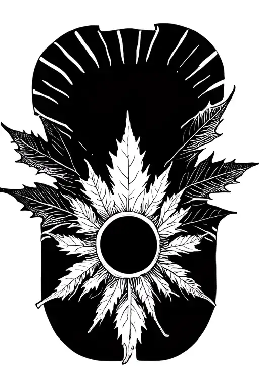 sun with maple leaf shaped like tattoo design idea
