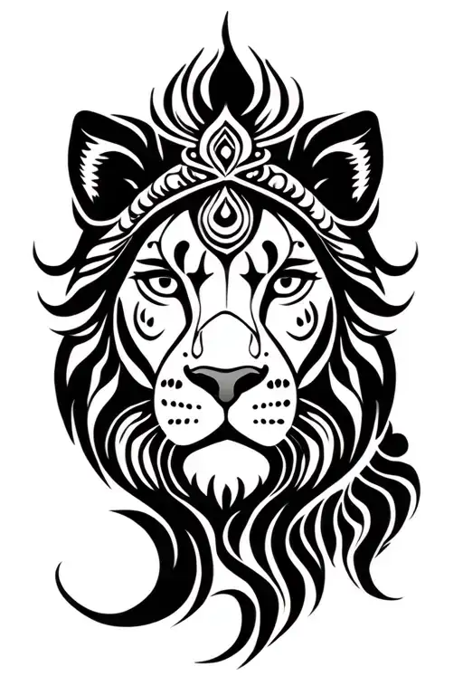 Indian, yogic, magical, sweet female lion face, henna like. Simple outline no shading tattoo design idea