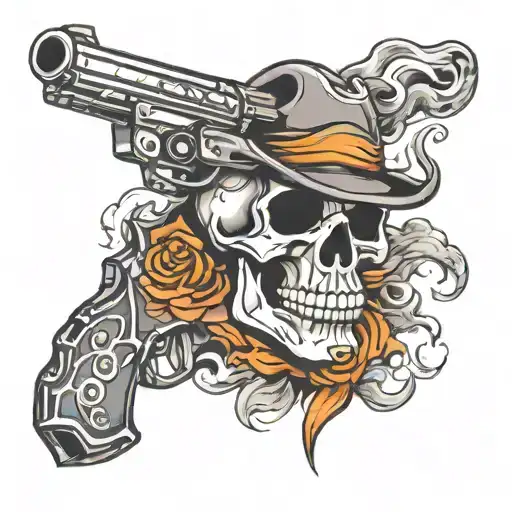 skull gun smoke shading gangster tattoo design idea