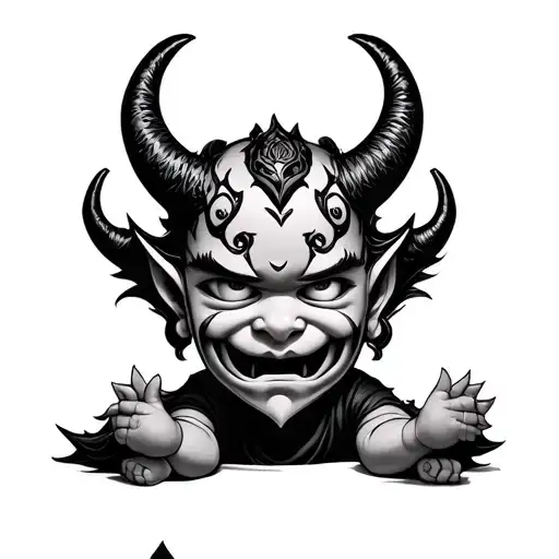 Oni Demon Mask Wearing A Baby Doll tattoo design idea