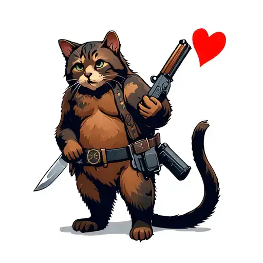 cat holding knife and bear holding gun belt and holsters tattoo design idea
