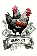 chickens and dollar bills with the name Wainscott tattoo design idea