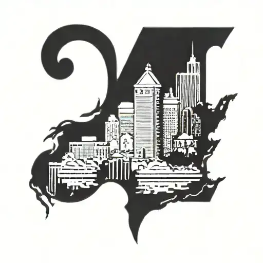 Baltimore in bold letters with city skyline in the background tattoo design idea