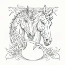 two horse heads inside a horseshoe surrounded tattoo design idea