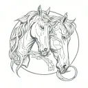 two horse heads inside a horseshoe surrounded tattoo design idea