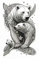 mother daughter polar bear symbolyzing protection with stars, snowflakes and angel wings tattoo design idea