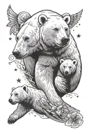 mother daughter polar bear symbolyzing protection with stars, snowflakes and angel wings tattoo design idea