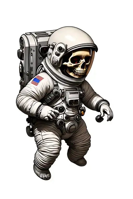 Astronaut floating skully inside tattoo design idea