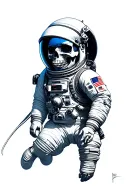 Astronaut floating skully inside tattoo design idea