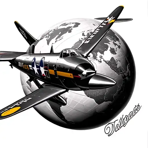 p51 mustang and globe tattoo design idea