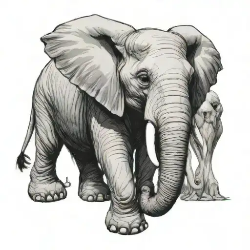 I am looking for a tattoo in warhammer style, depicting an female elephant next to a male weasel. Both the same size and tattoo design idea