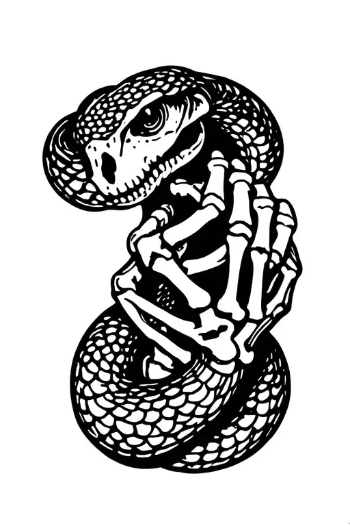 snake skeleton hand holding tattoo design idea