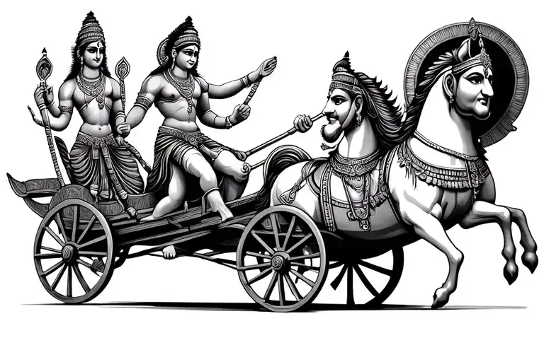 Lord Krishna and Arjuna on a chariot tattoo design idea