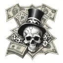 drawing checkerboard games with mini skulls and money bills tattoo design idea